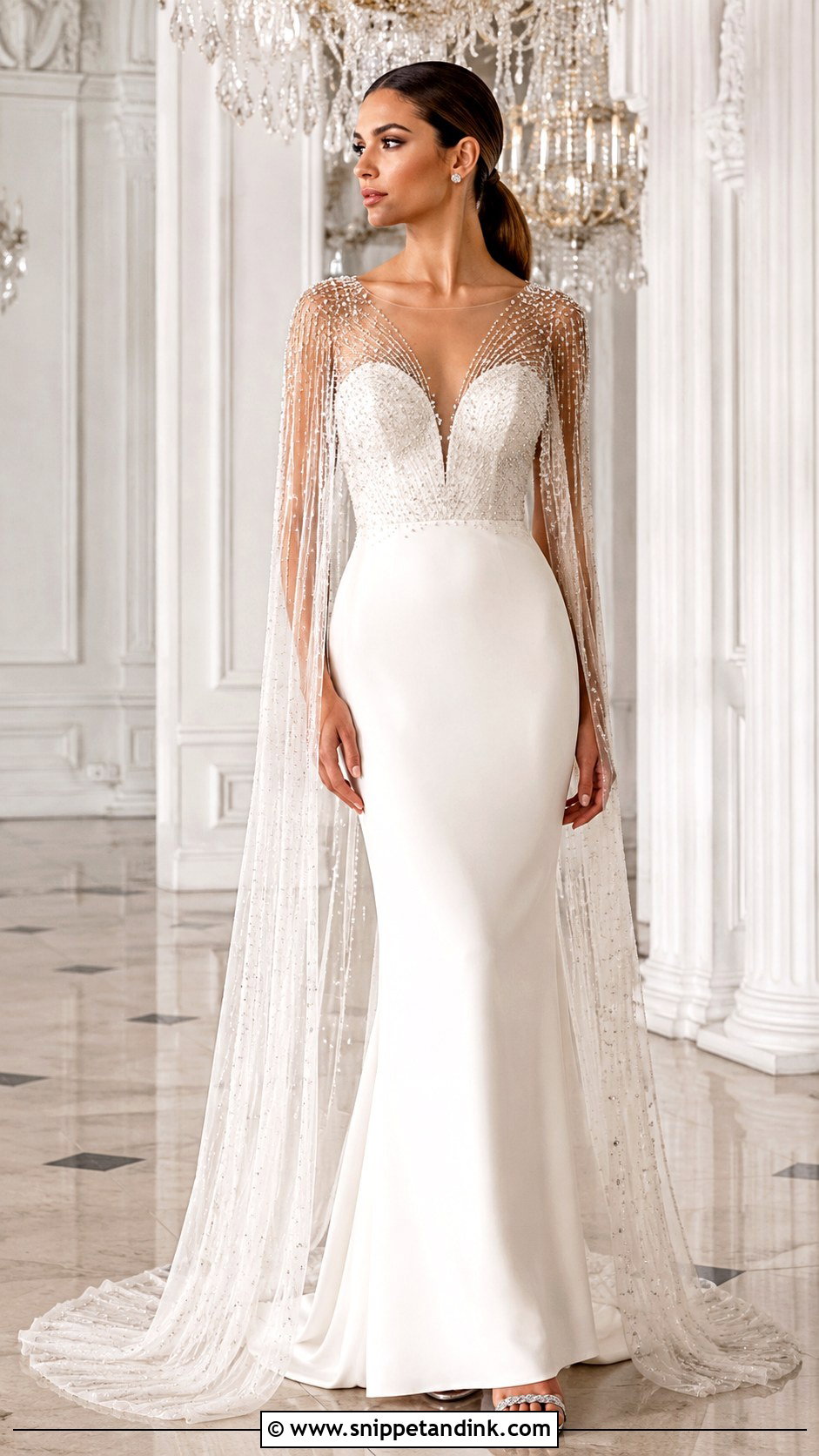 Beaded Cape Sleeve Wedding Dress - Snippet and Ink - 20 Cape Sleeve Wedding Dress Ideas
