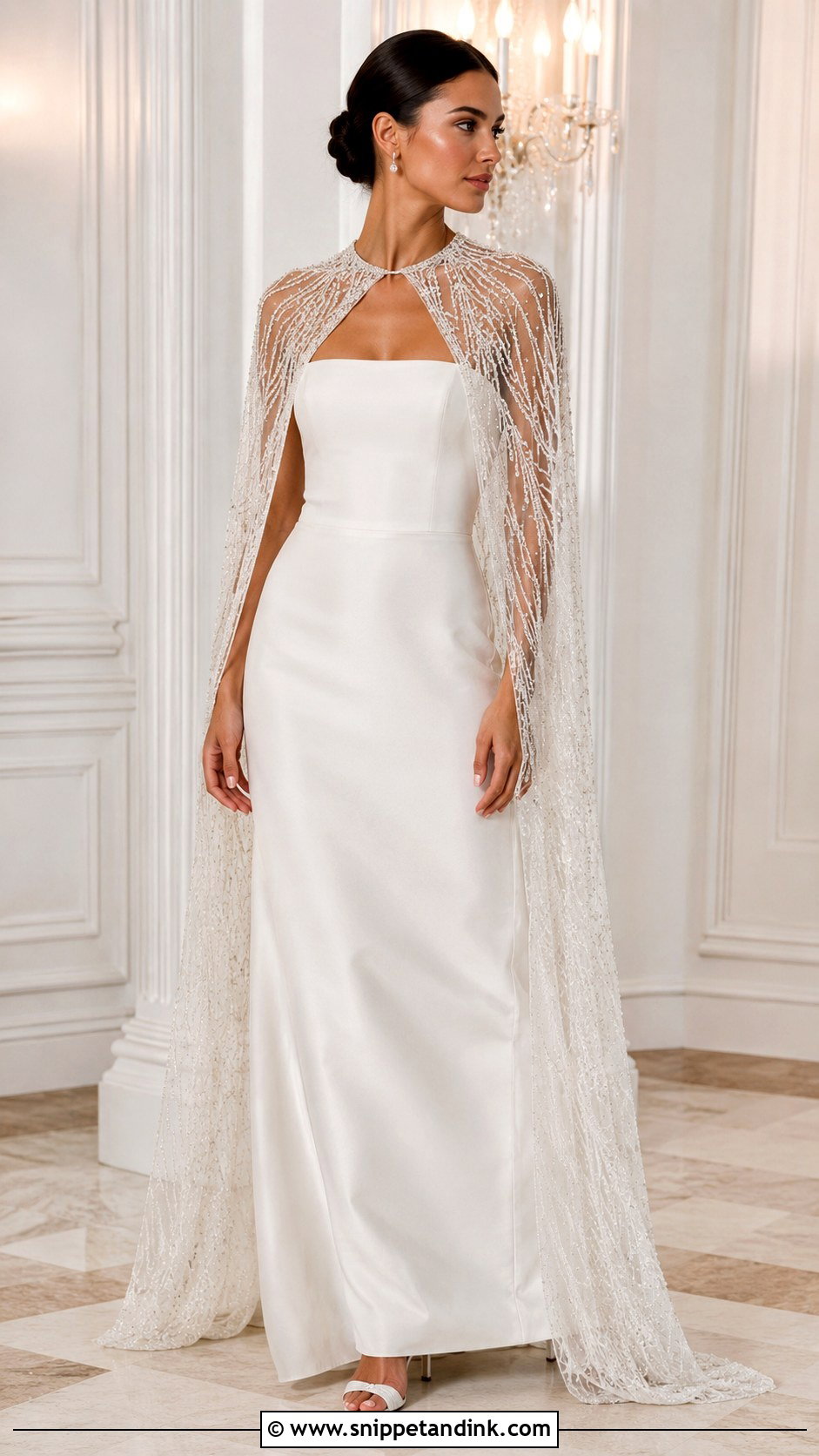 Beaded Cape With Plain Wedding Dress - Snippet and Ink - 25 Wedding Dress Coverup Ideas