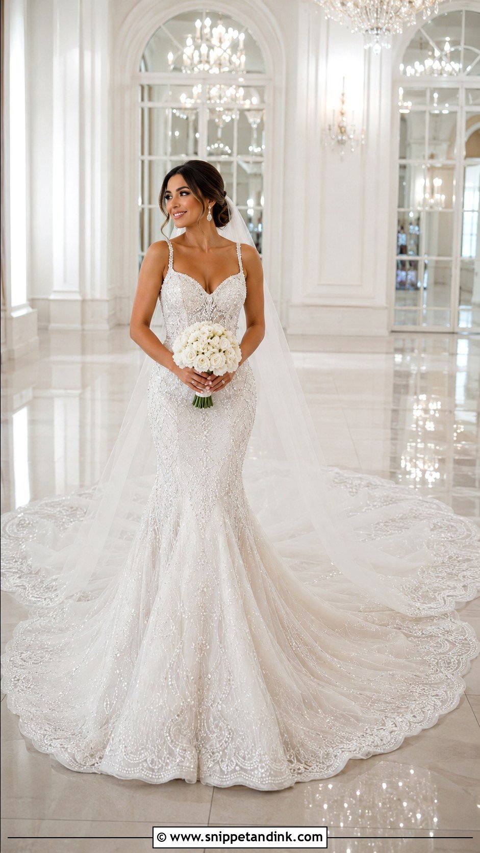 Beaded Cathedral Train Wedding Dress - Snippet and Ink - 20 Cathedral Train Wedding Dress Ideas