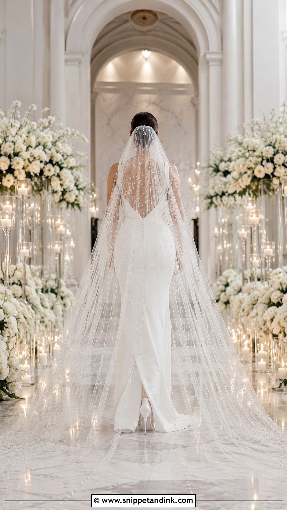 Beaded Cathedral Veil With Simple Dress - Snippet and Ink - 25 Beaded Veil Ideas
