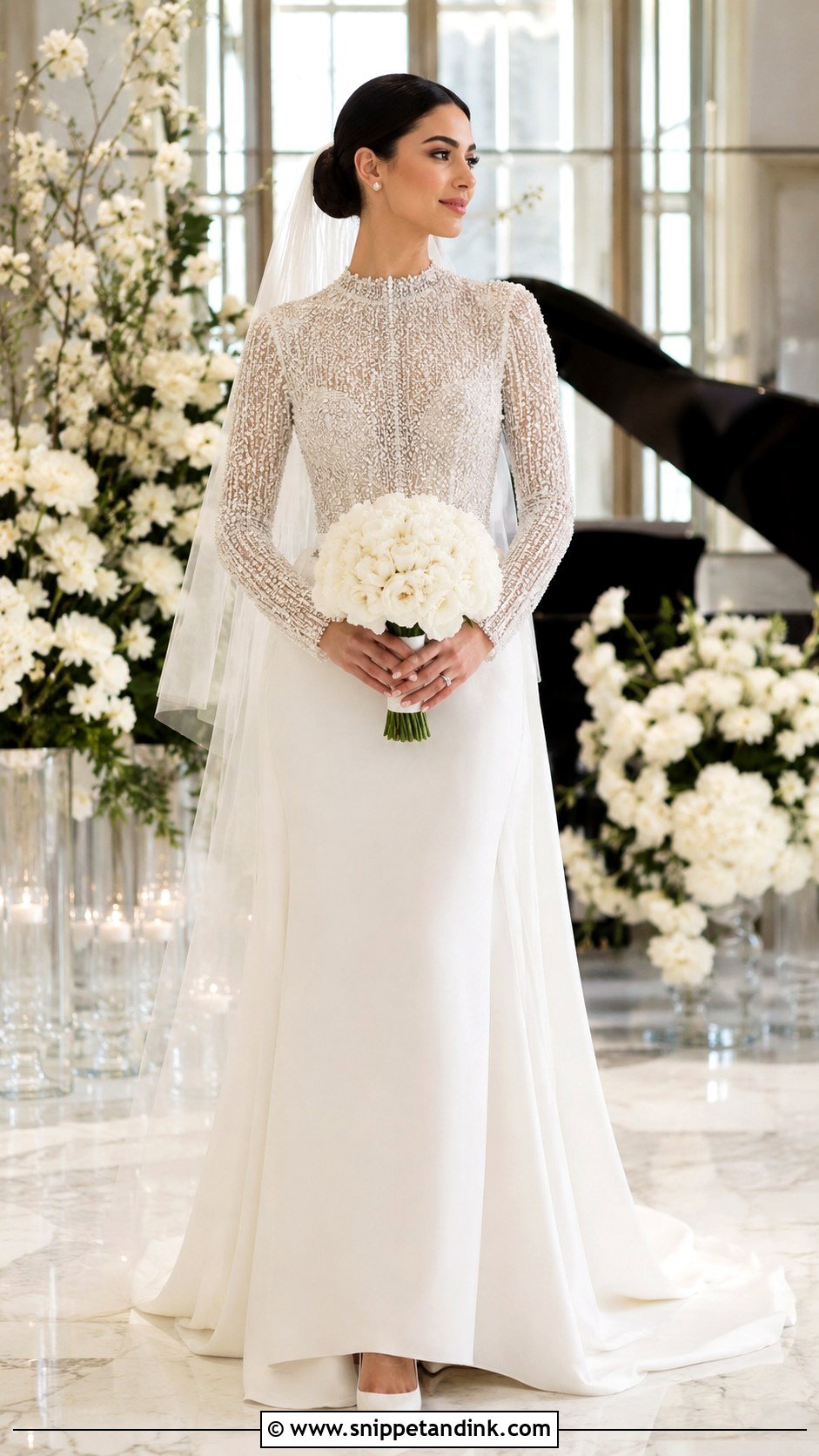 Beaded Closed Wedding Dress With Long Sleeves - Snippet and Ink - 20 Closed Wedding Dress Ideas