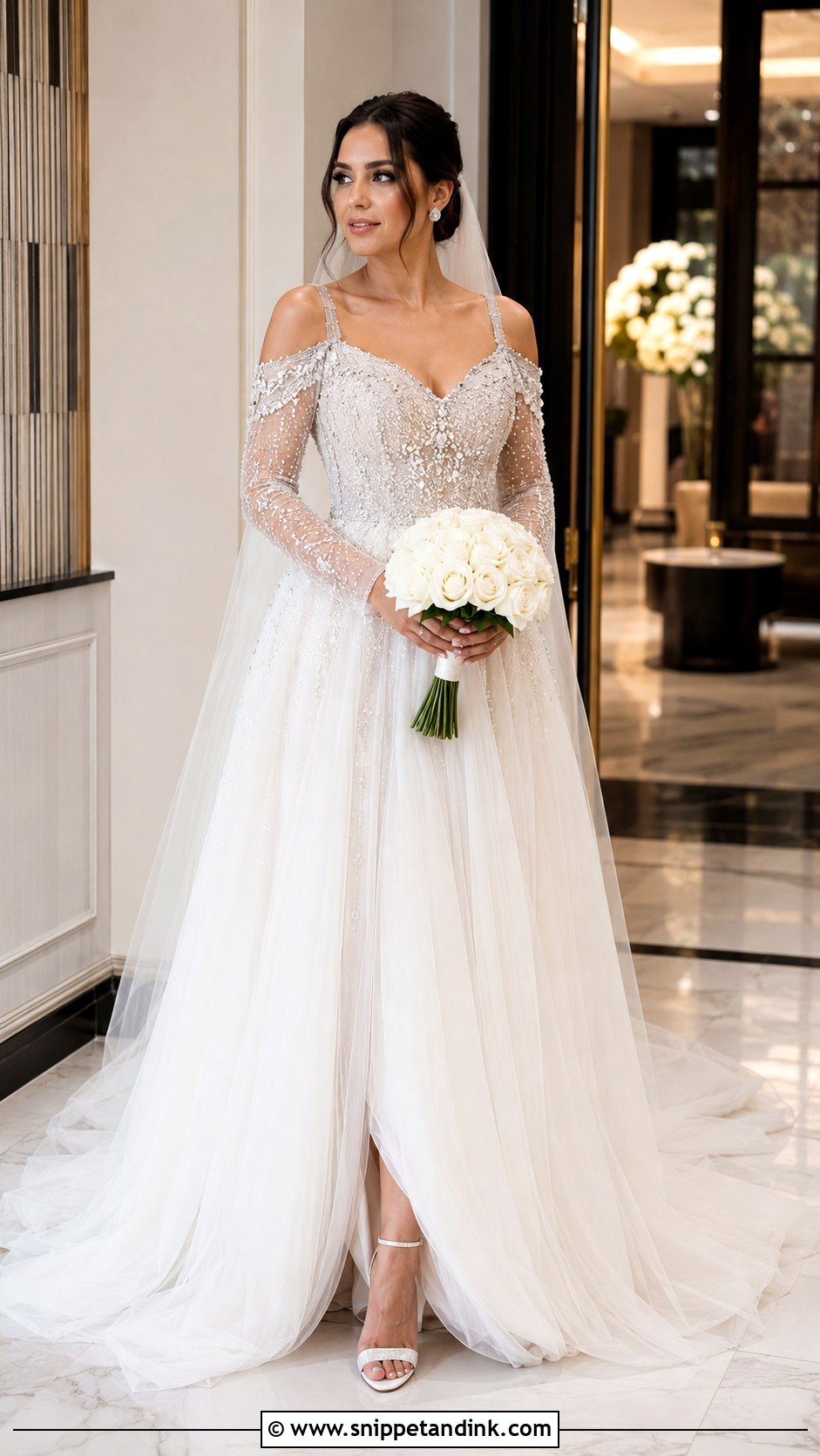 Beaded Cold Shoulder Wedding Dress - Snippet and Ink - 20 Cold Shoulder Wedding Dress Ideas