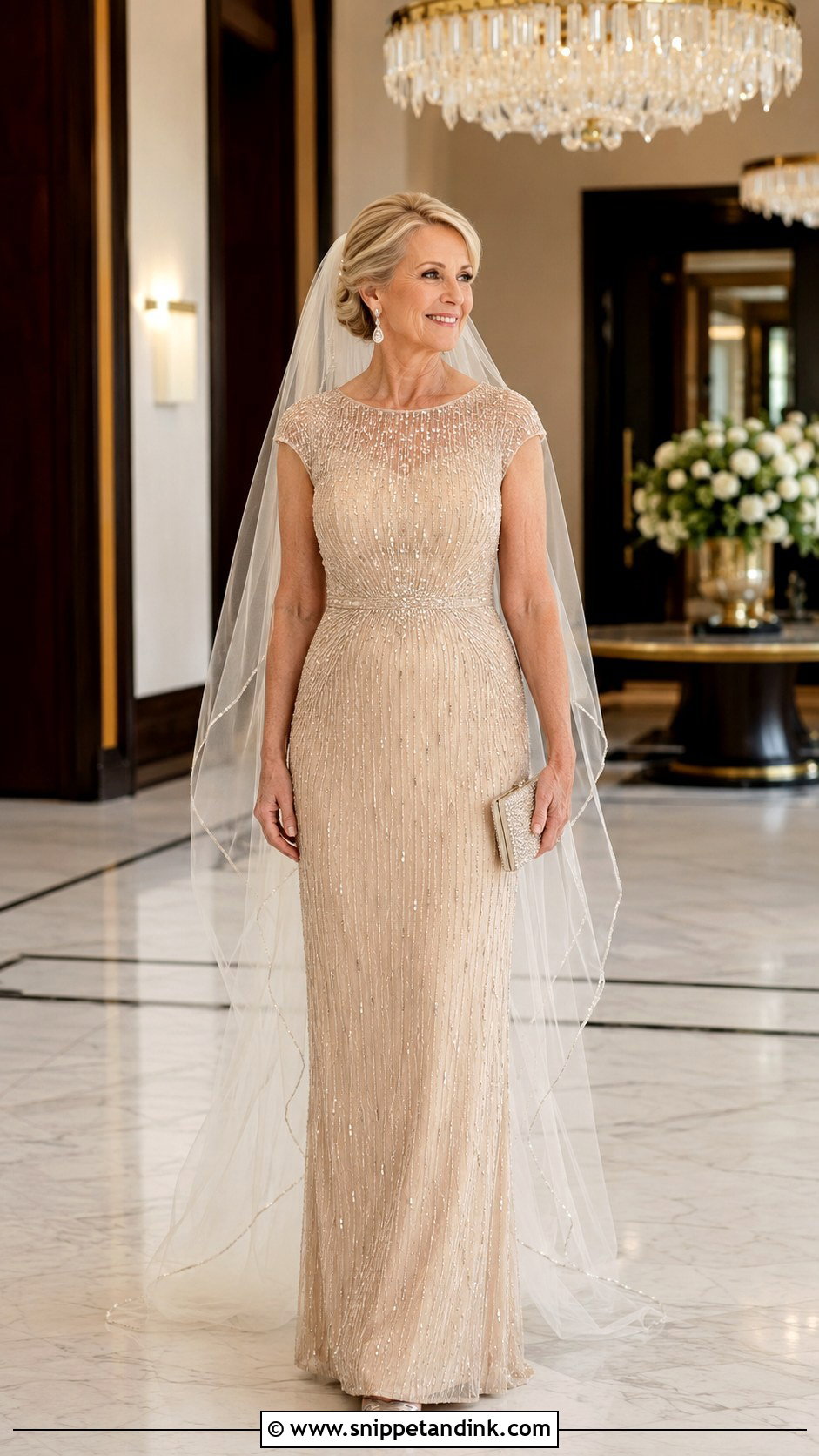 Beaded Column Champagne Wedding Dress - Snippet and Ink - 20 Champagne Wedding Dress Older Bride Ideas