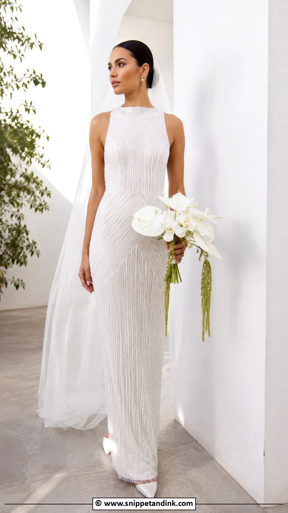 Beaded Column Wedding Dress - Snippet and Ink - 30 Beaded Wedding Dress Ideas