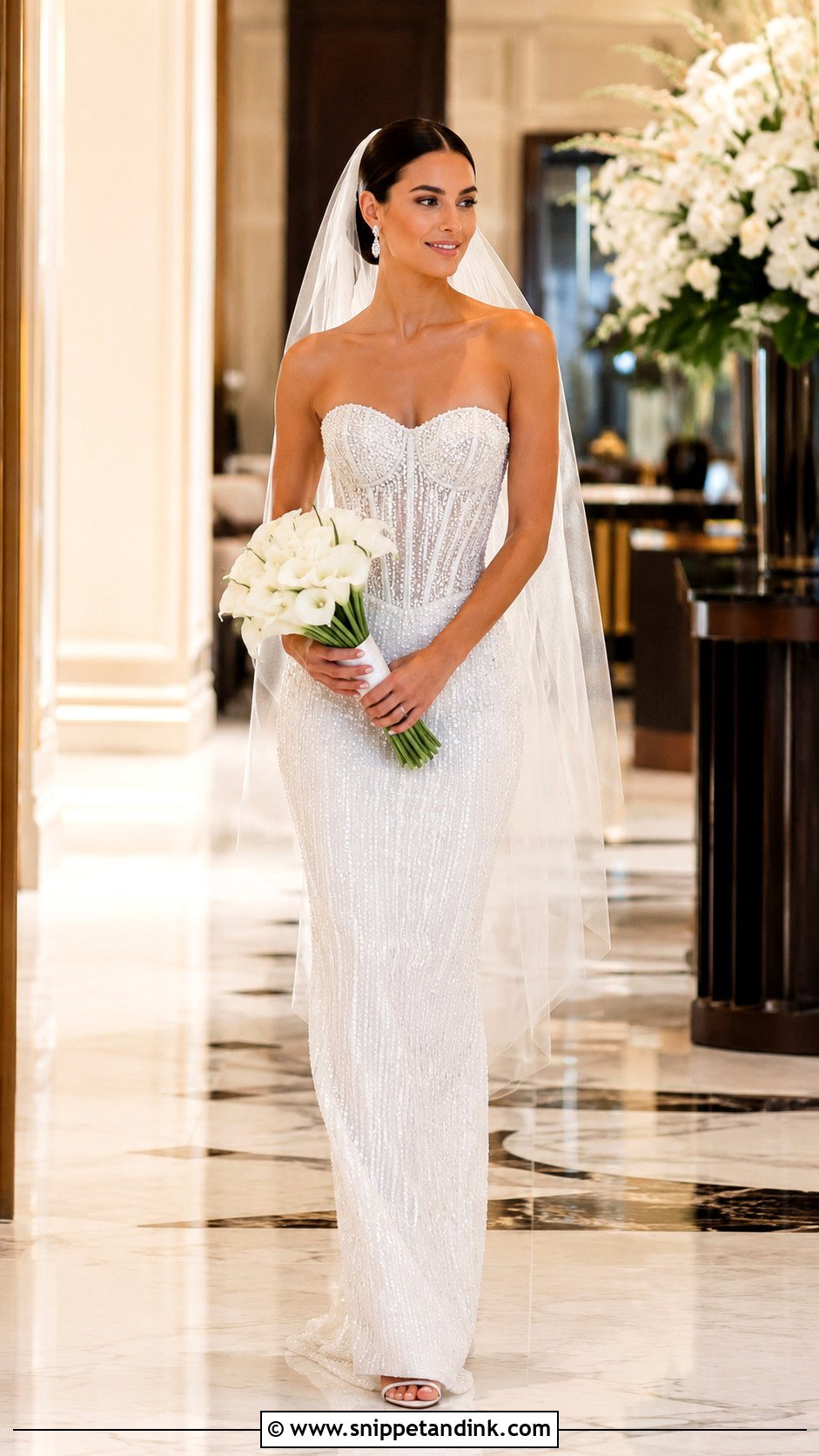 Beaded Corset Column Wedding Dress - Snippet and Ink - 20 Corset Style Wedding Dress Ideas