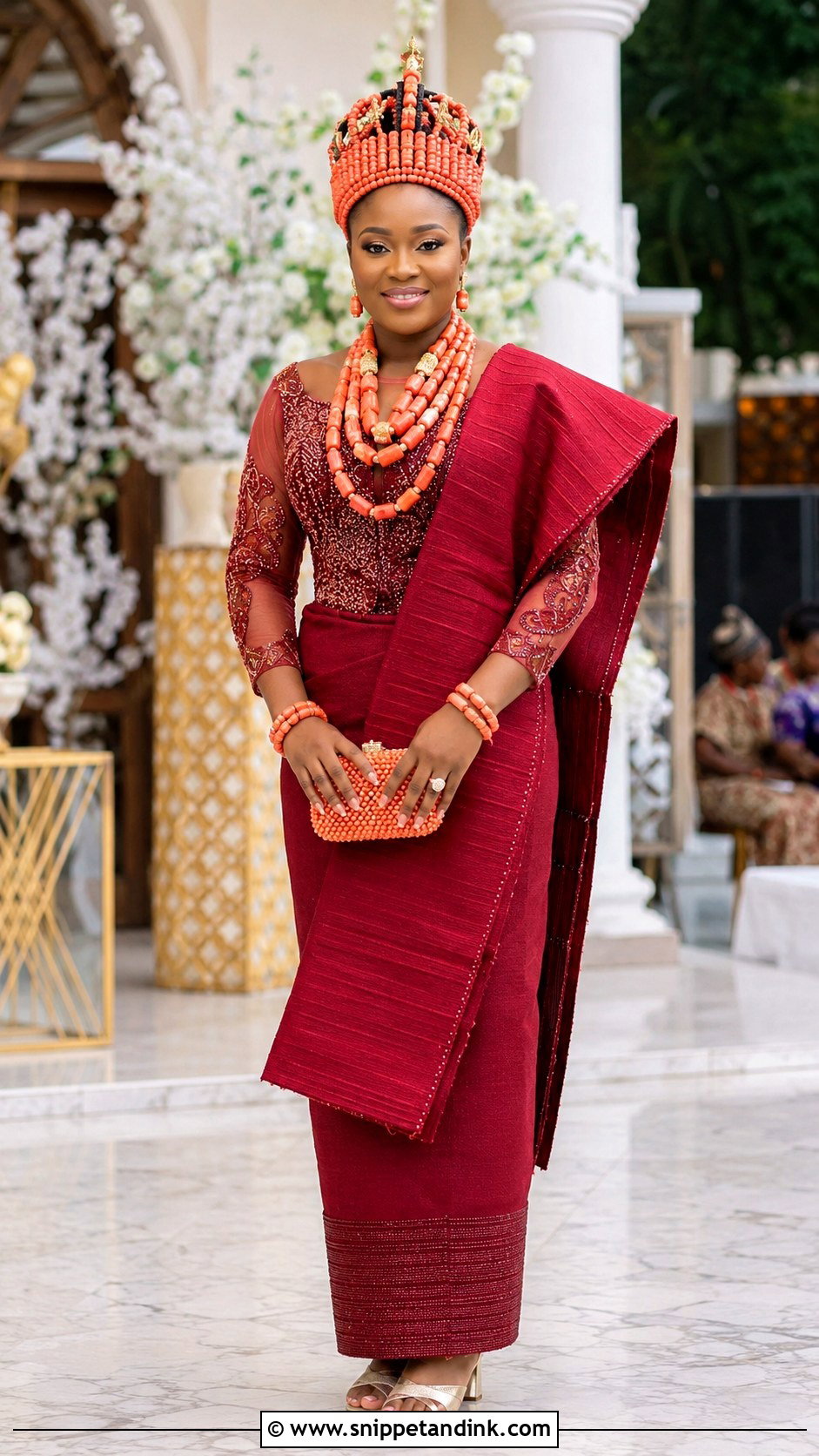 Beaded Crown Isoko Bridal Outfit - Snippet and Ink - 20 Isoko Traditional Wedding Attire Ideas
