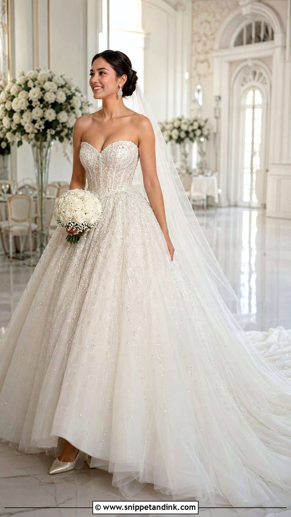 Beaded Crystal Ball Gown Wedding Dress With Long Train - Snippet and Ink - 20 Big Wedding Dresses Ball Gown Long Train