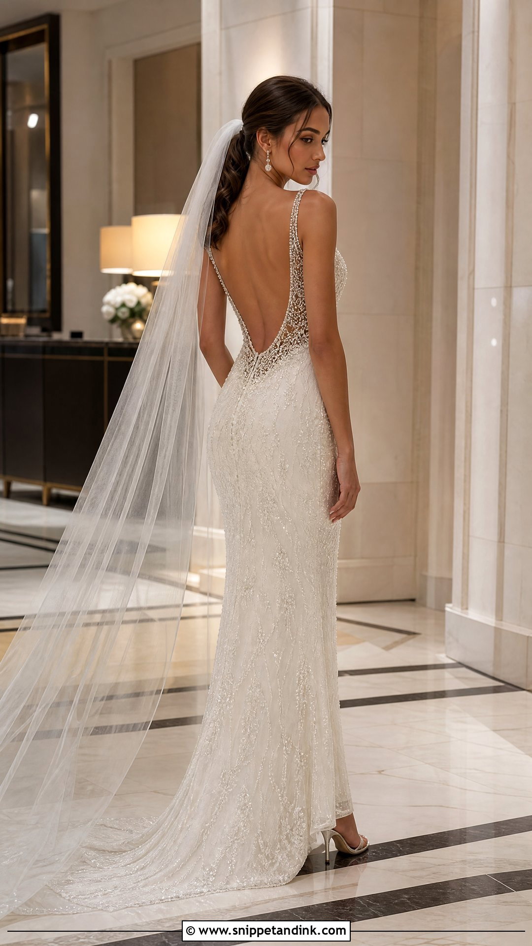 Beaded Deep V Back Trumpet Wedding Dress - Snippet and Ink - 20 Tight Wedding Dress Open Backs Ideas