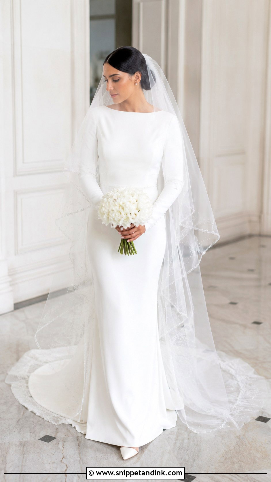 Beaded Double Veil With Long Sleeve Dress - Snippet and Ink - 20 Double Veil Ideas