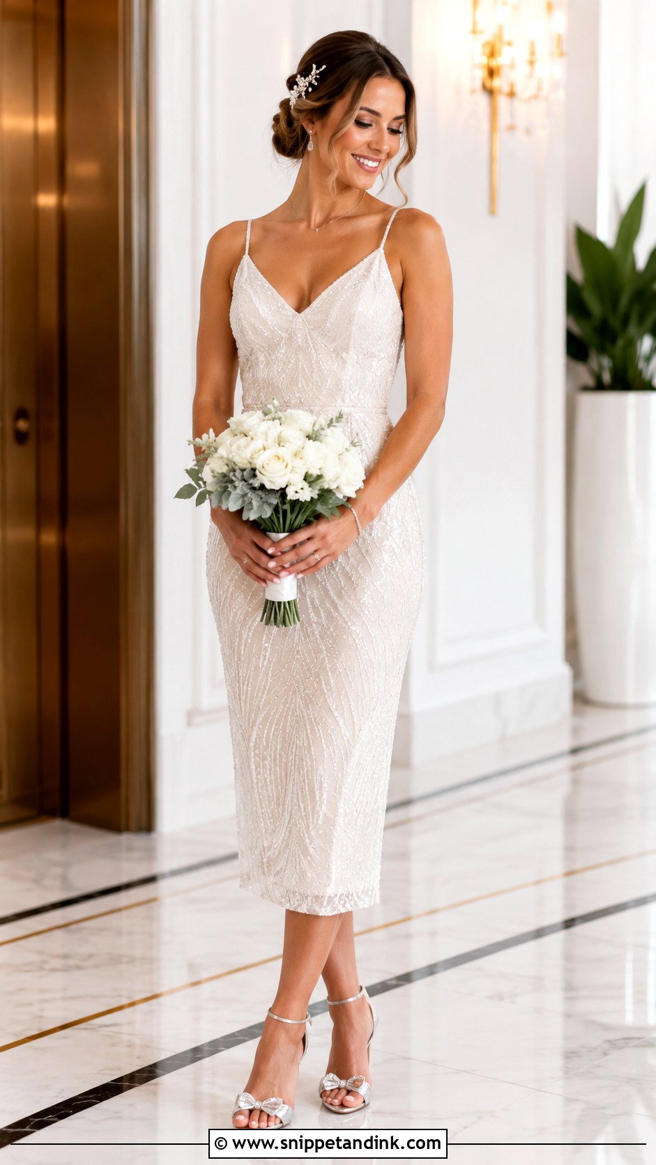 Beaded Dress With Silver Heels - Snippet and Ink - 30 Vegas Elopement Dress Ideas