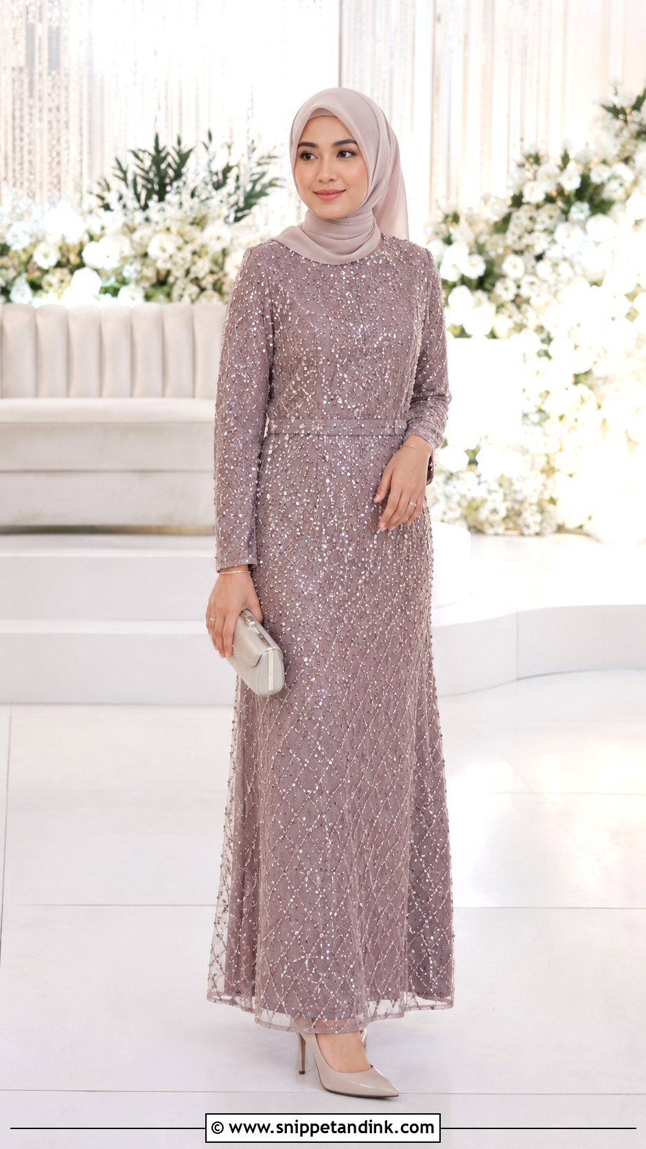 Beaded Dress With Simple Hijab - Snippet and Ink - 30 Wedding Hijab Styles