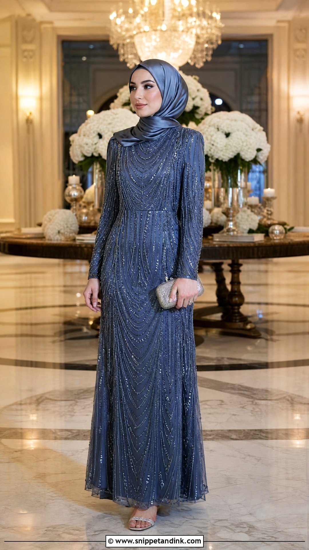 Beaded Dress With Tonal Hijab - Snippet and Ink - 25 Dresses to Wear to a Wedding Hijab