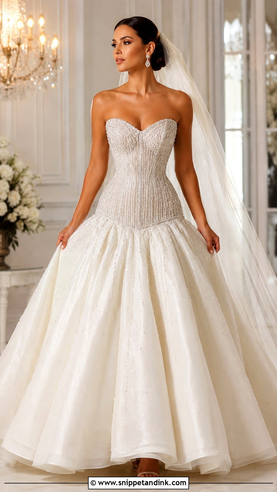 Beaded Drop Waist Ball Gown Wedding Dress - Snippet and Ink - 25 Drop Waist Wedding Dress Ball Gown Ideas