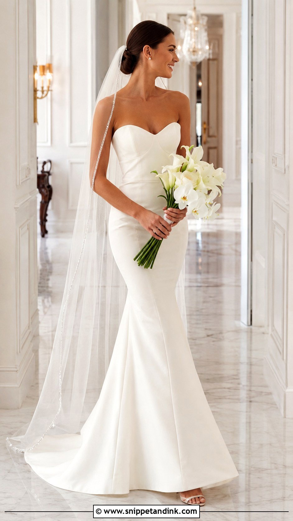 Beaded Edge Chapel Veil With Mermaid Dress - Snippet and Ink - 20 Beaded Veils