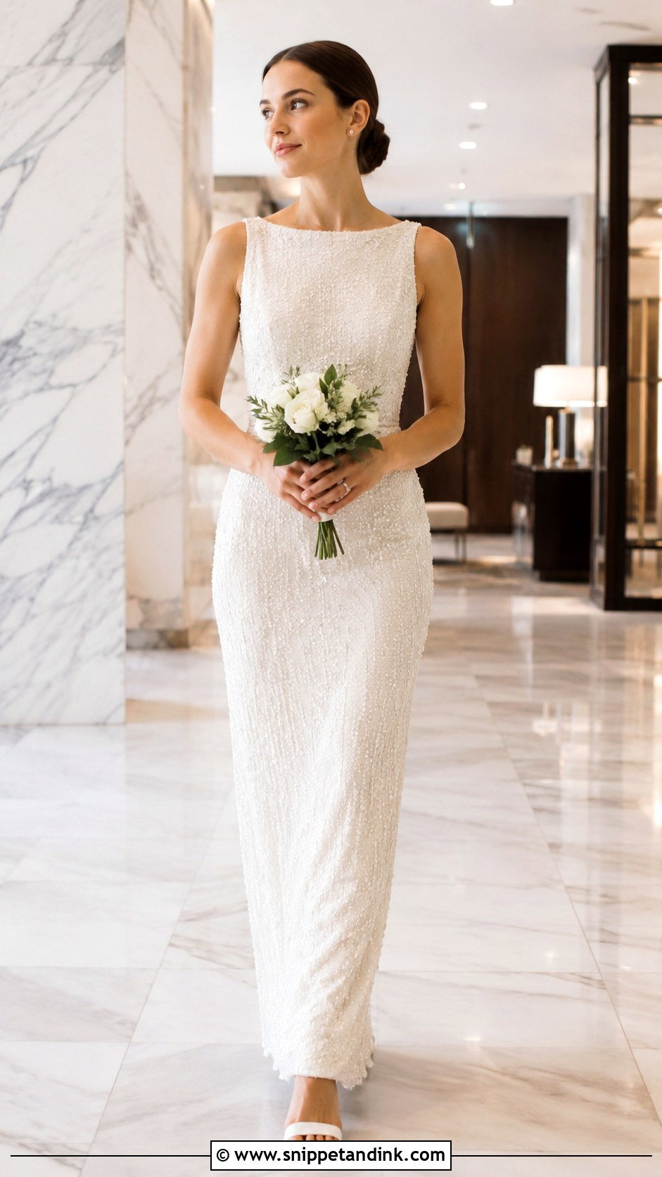 Beaded Elopement Dress With Minimal Accessories - Snippet and Ink - 25 Elopement Dresses