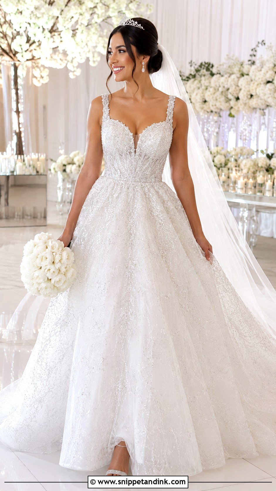 Beaded Empress Wedding Dress With Tiara - Snippet and Ink - 20 Empress Wedding Dress Ideas