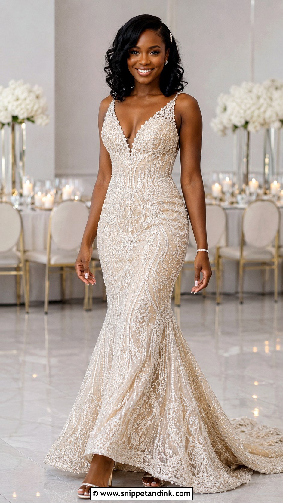 Beaded Fit and Flare Wedding Dress - Snippet and Ink - 20 Black Bride Wedding Dress Ideas