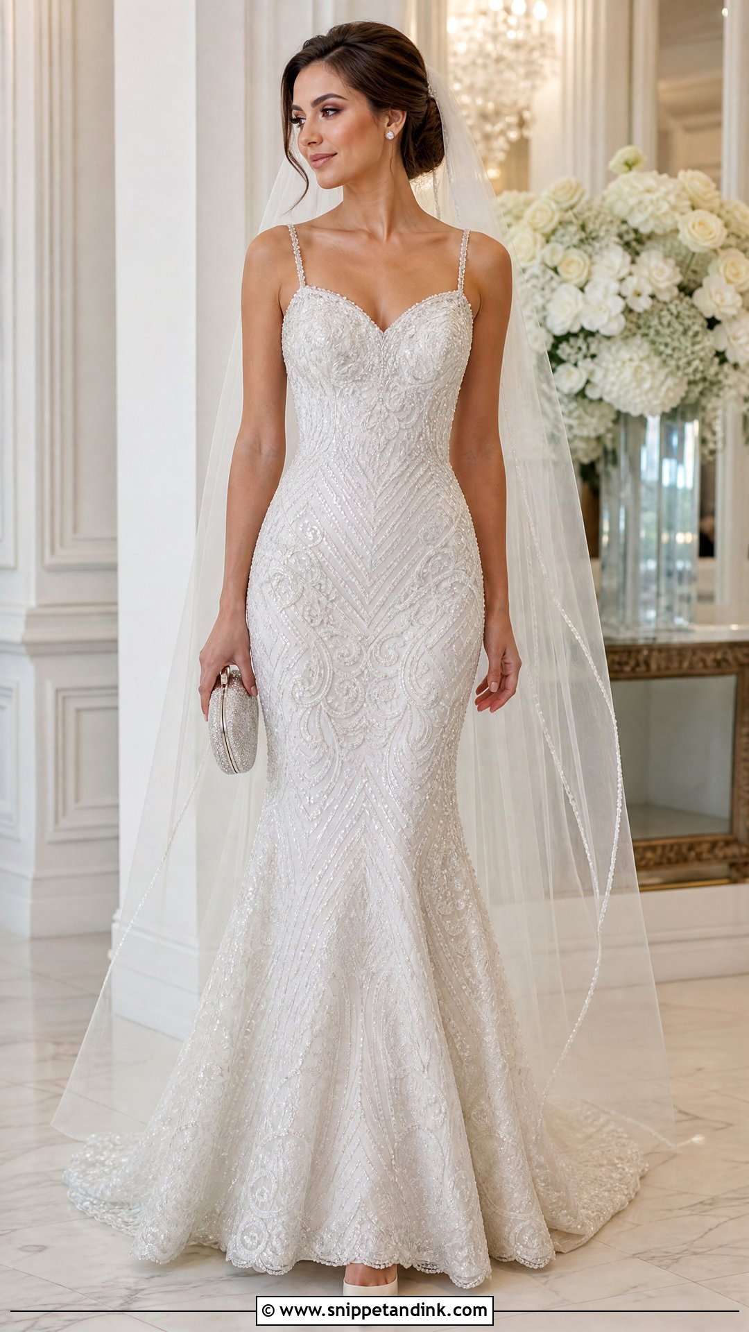 Beaded Fit and Flare Wedding Dress - Snippet and Ink - 20 Wedding Dresses for Small Chest