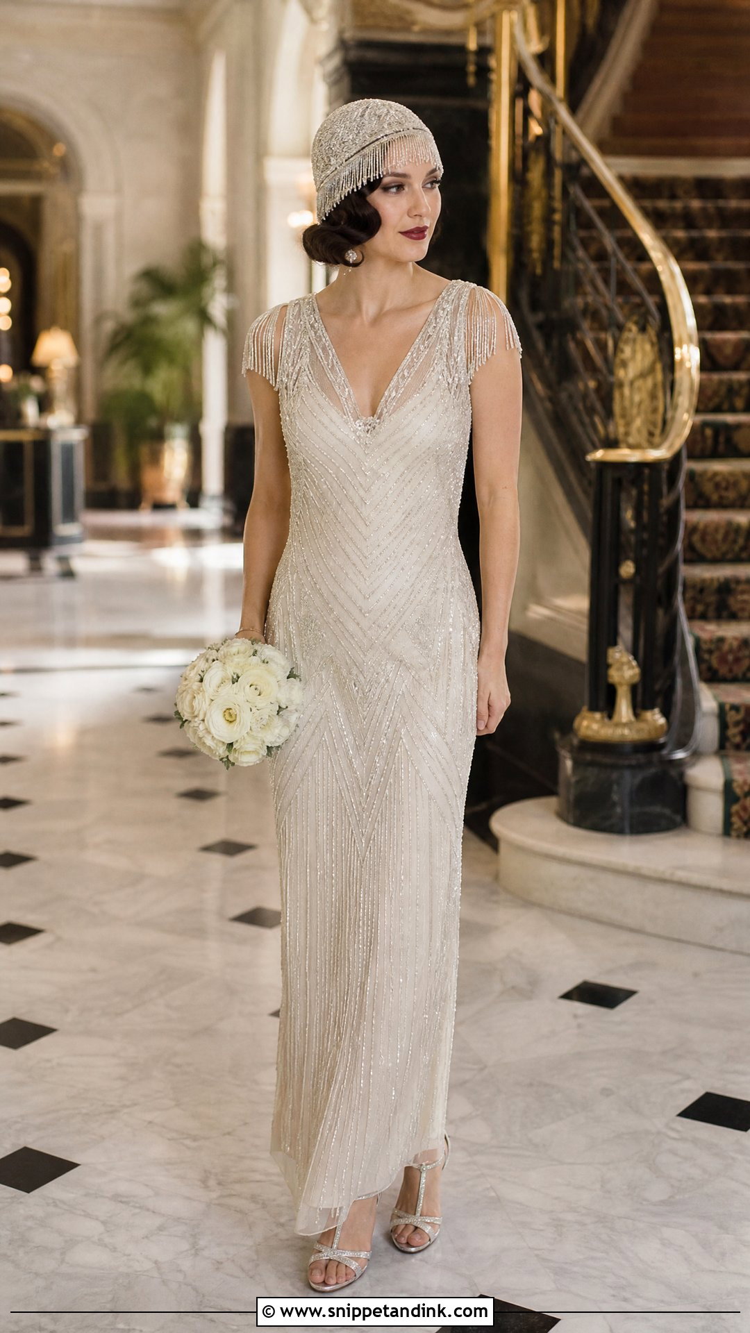 Beaded Fringe Cap With Art Deco Gown - Snippet and Ink - 20 Wedding Cap Ideas