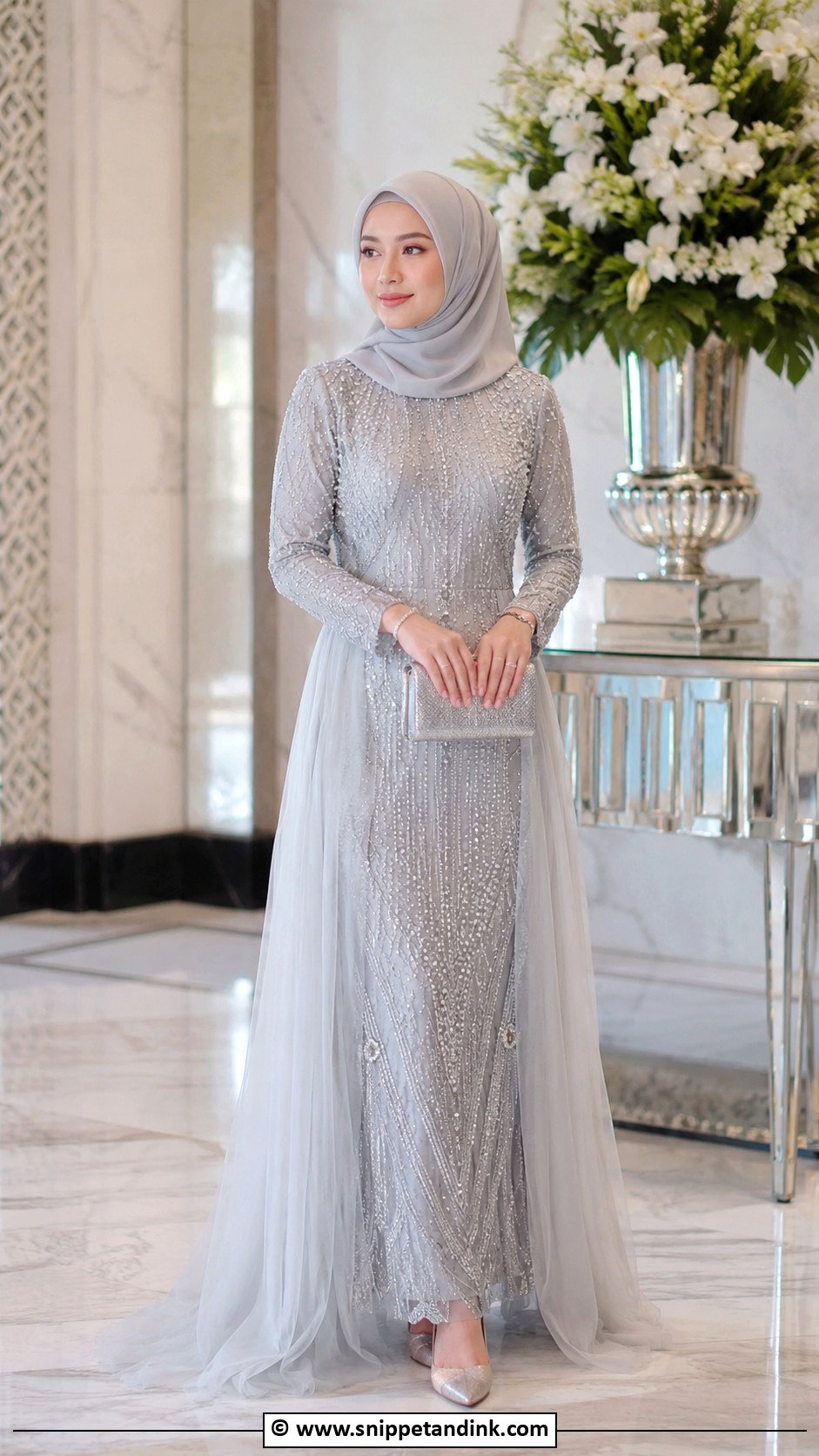Beaded Gown Hijab Wedding Outfit - Snippet and Ink - 25 Hijab for Wedding Ideas