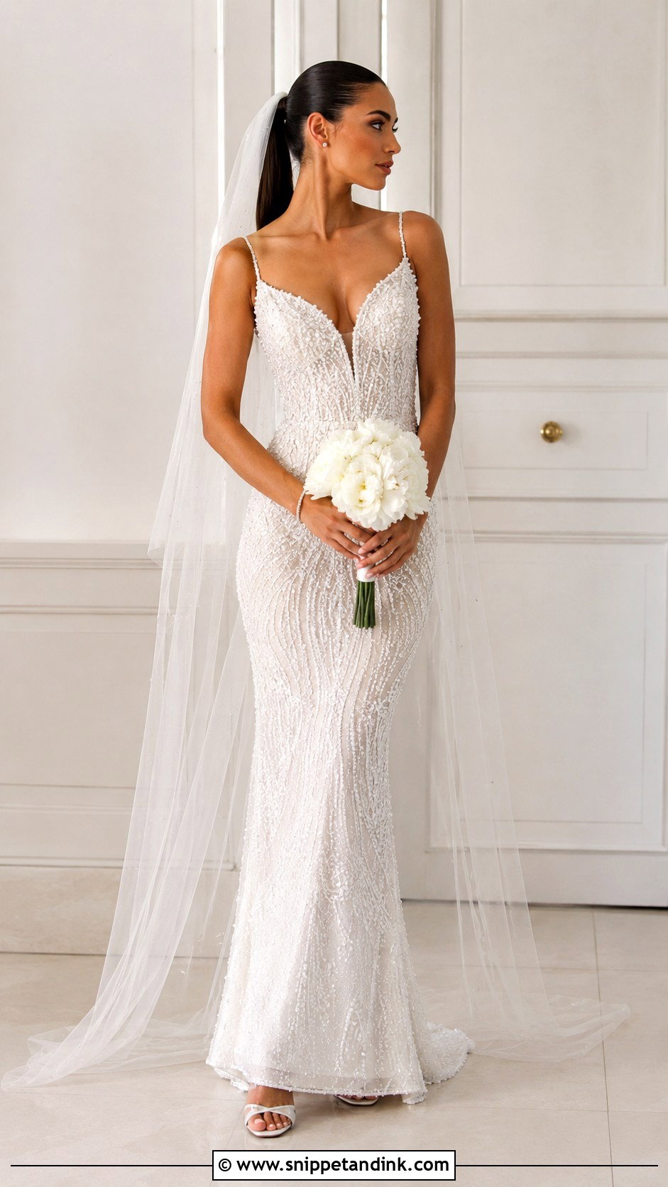 Beaded Gown with Simple Veil - Snippet and Ink - 20 Gown with Veil Ideas