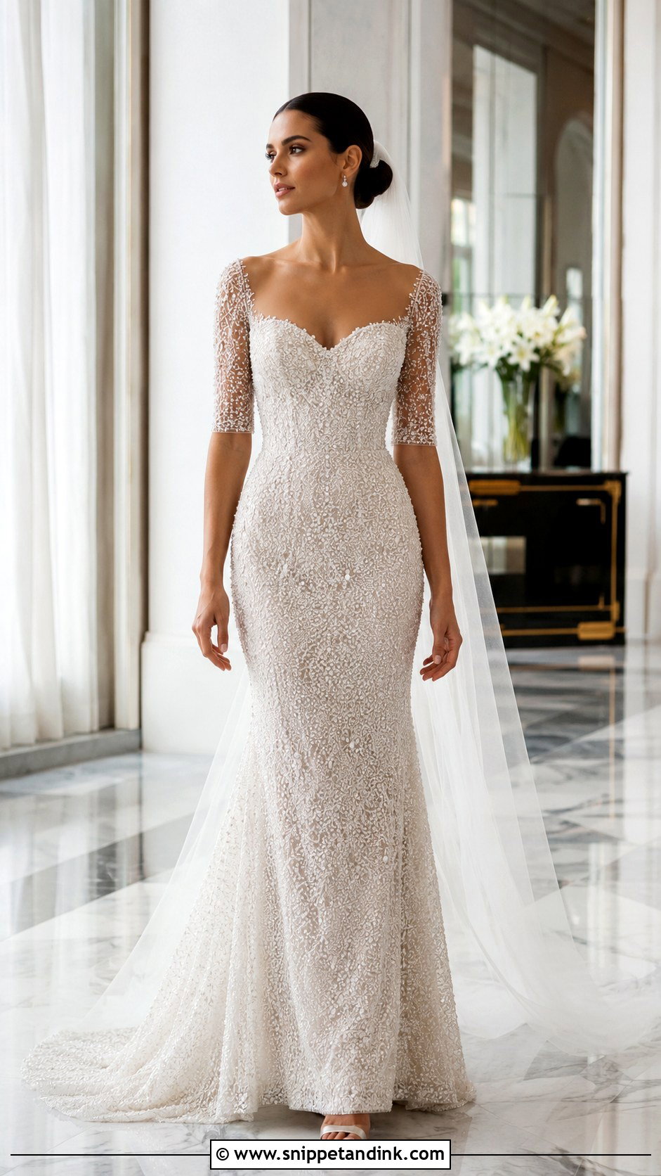 Beaded Half Sleeve Wedding Dress - Snippet and Ink - 20 Half Sleeve Wedding Dress Ideas