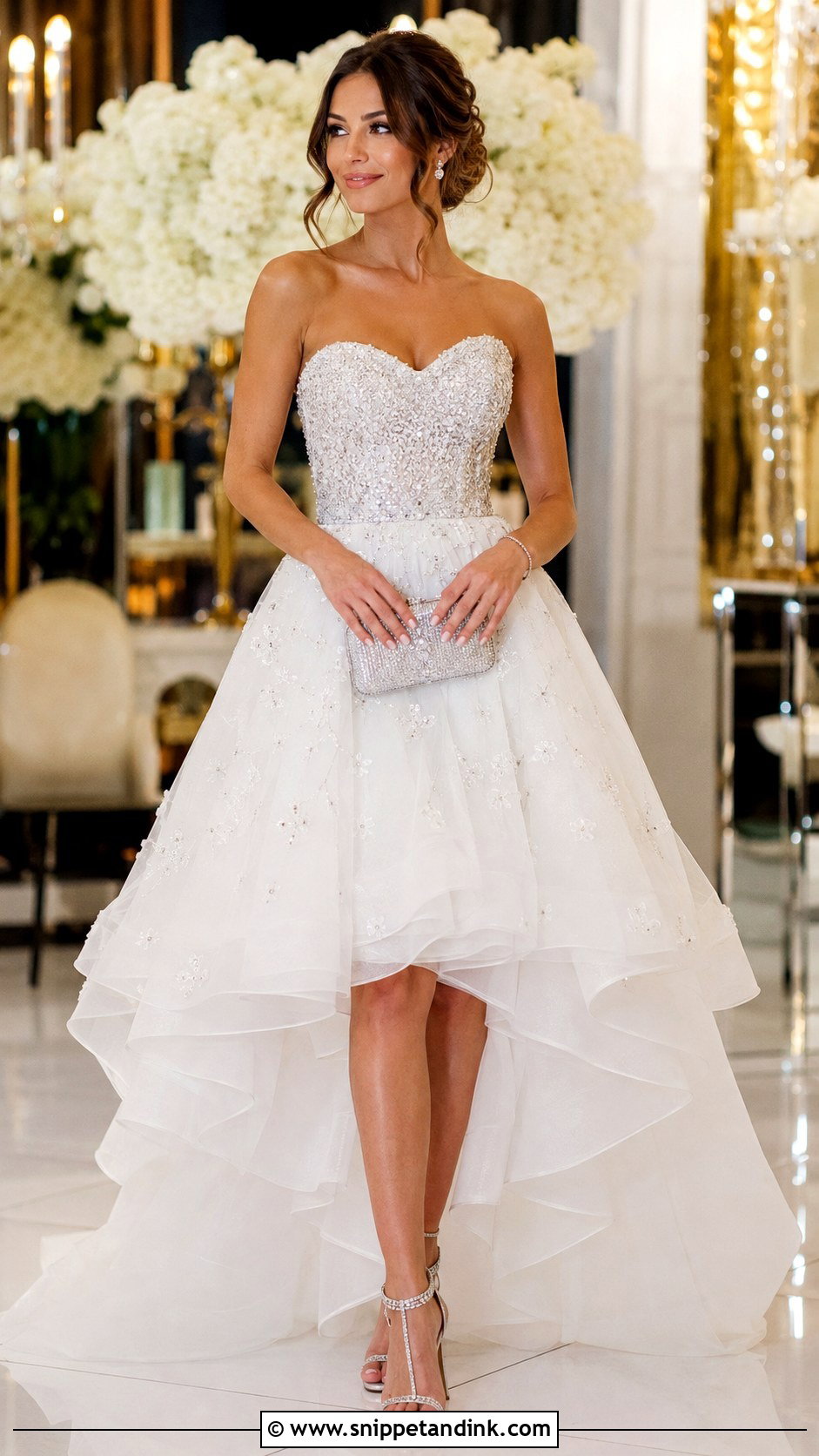Beaded High Low Wedding Dress With Crystal Heels - Snippet and Ink - 20 High Low Wedding Dresses
