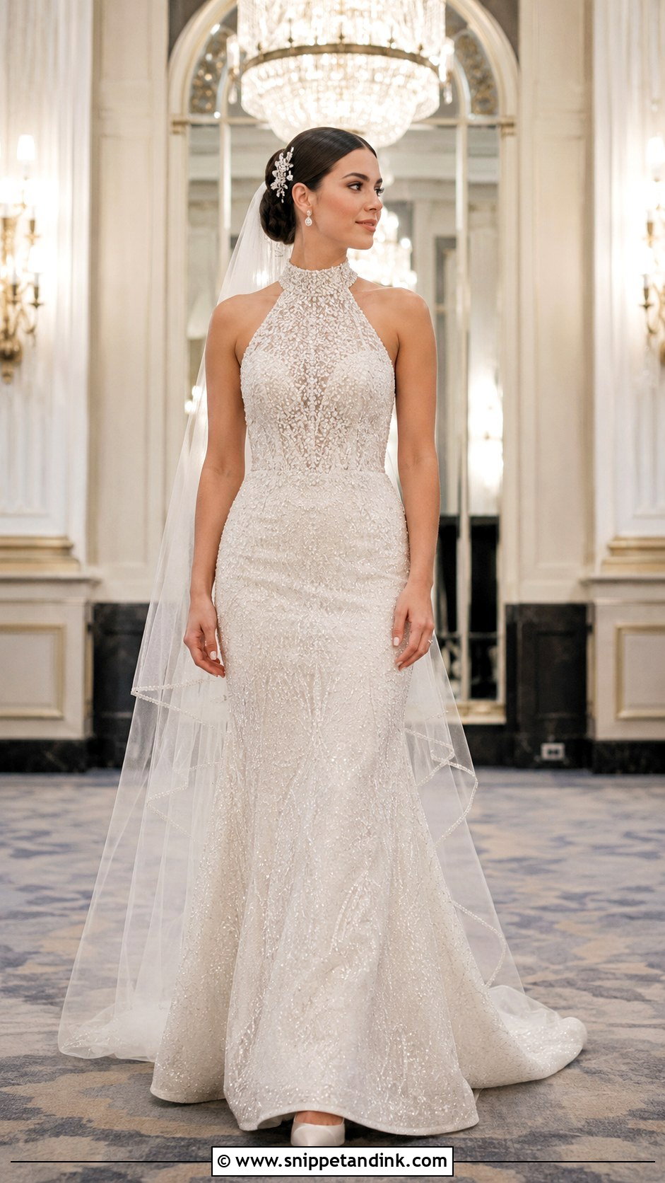 Beaded High Neck Halter Wedding Dress - Snippet and Ink - 20 High Neck Halter Wedding Dress Ideas
