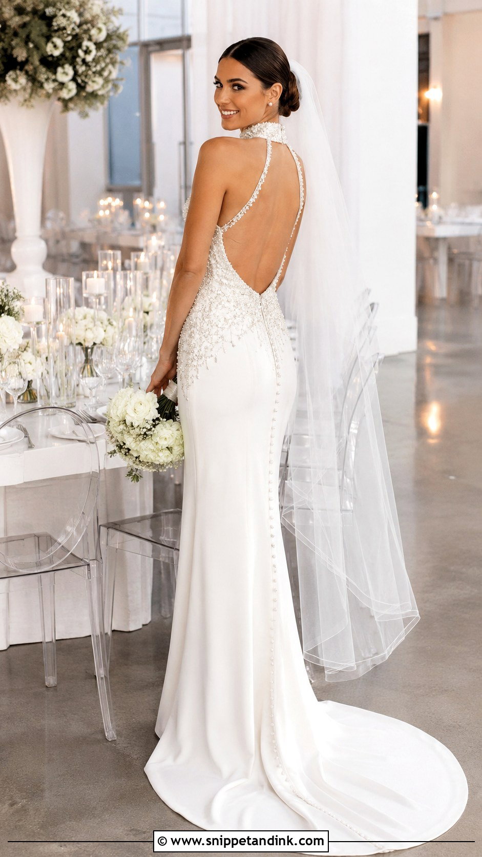 Beaded High Neck Low Back Wedding Dress - Snippet and Ink - 20 High Neck Low Back Wedding Dress Ideas