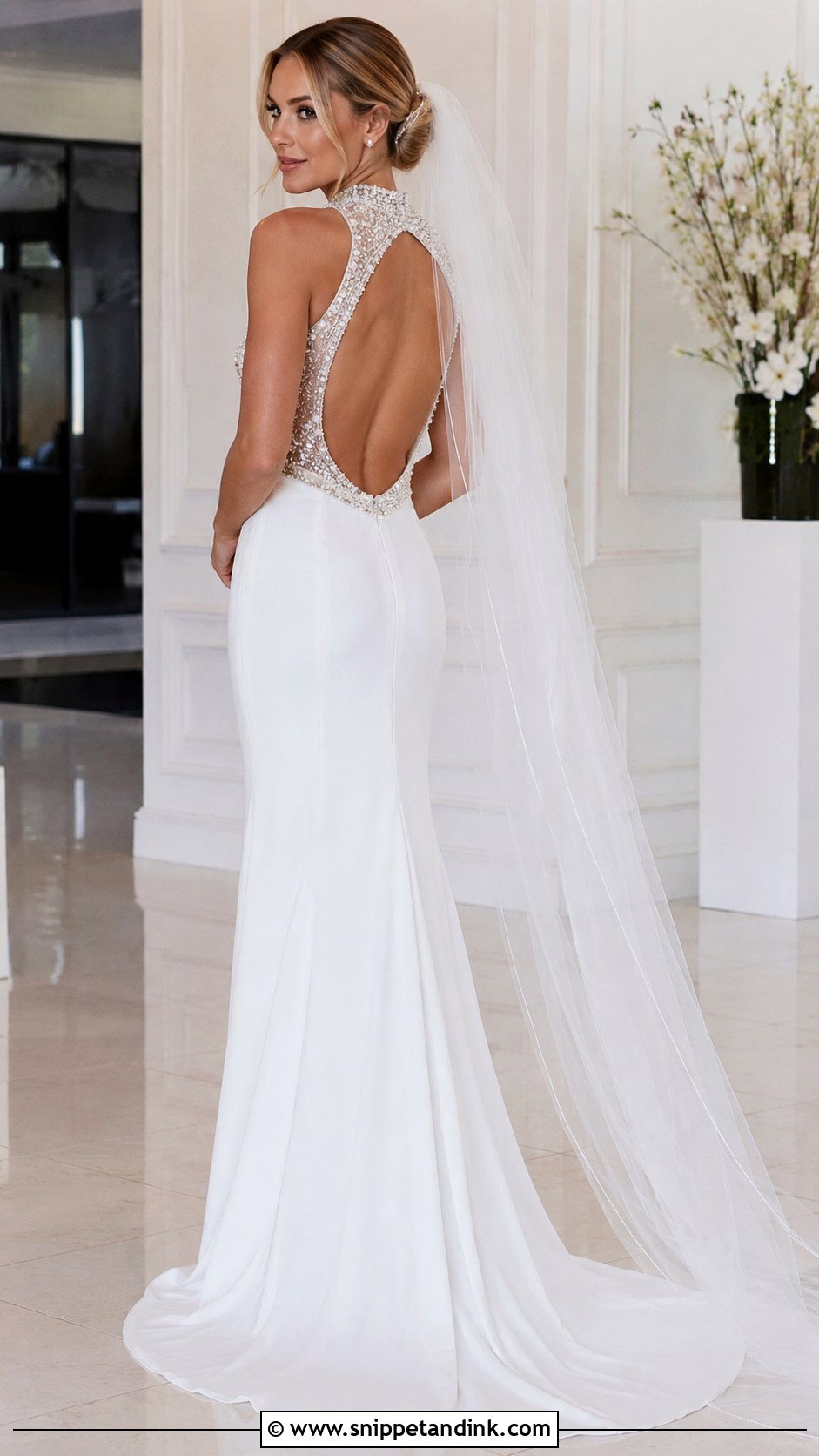 Beaded High Neck Open Back Wedding Dress - Snippet and Ink - 20 High Neck Open Back Wedding Dress Ideas