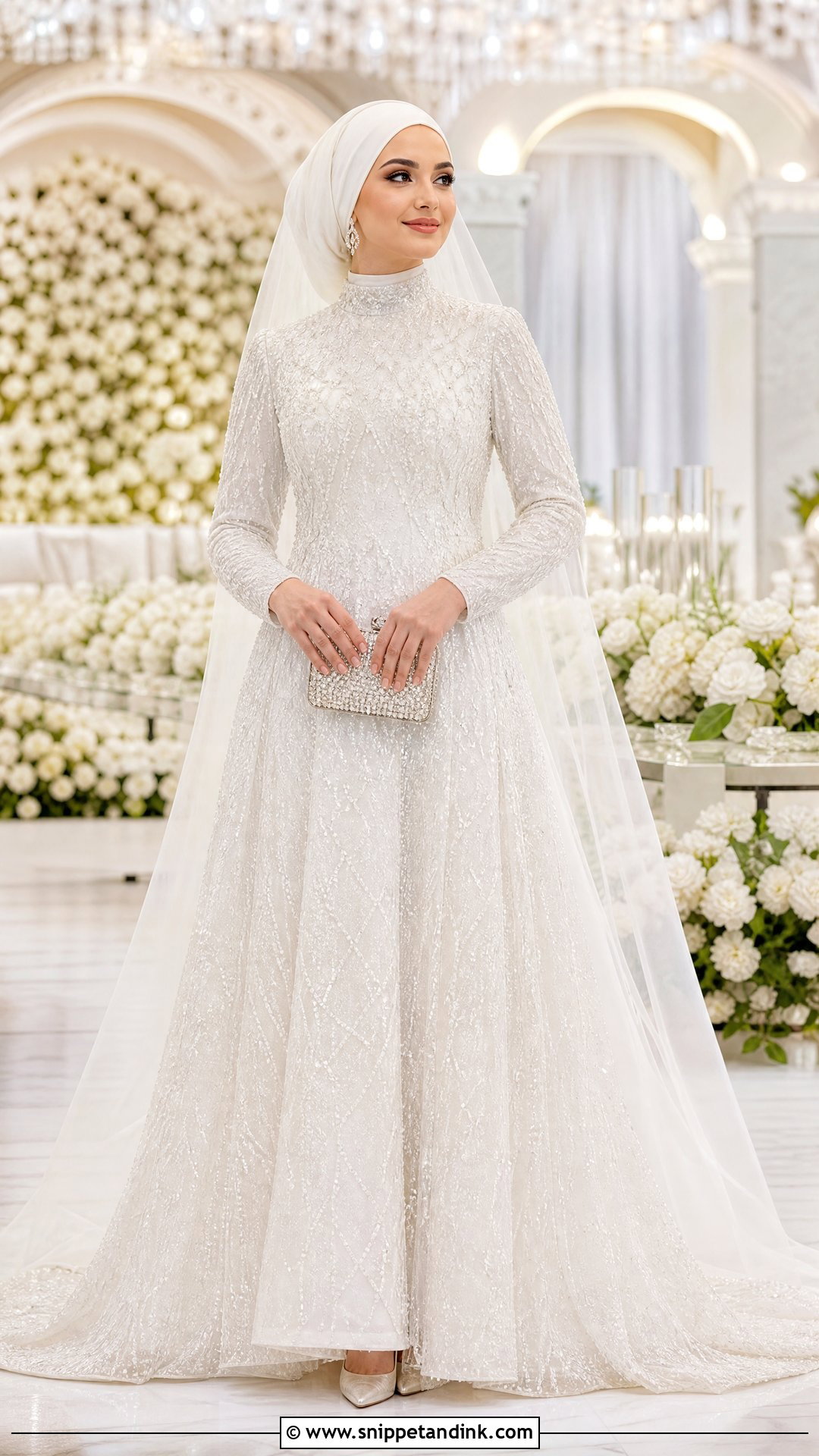 Beaded High Neck Wedding Dress With Hijab - Snippet and Ink - 20 Wedding Dresses with Hijab