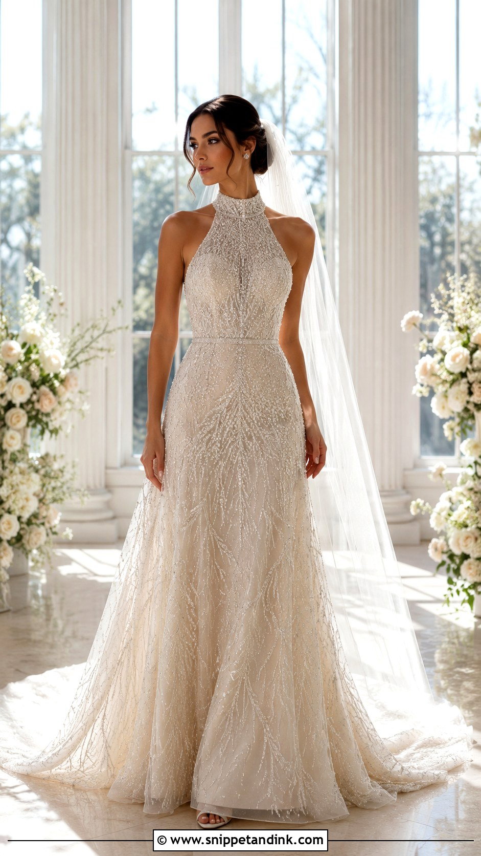 Beaded High Neck Wedding Gown - Snippet and Ink - 20 High Neck Wedding Gown Ideas
