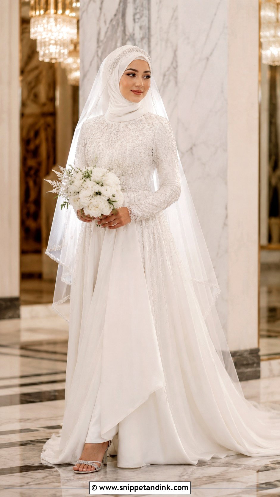 Beaded Hijab Bridal Gown - Snippet and Ink - 25 Hijab Bridal Look Ideas