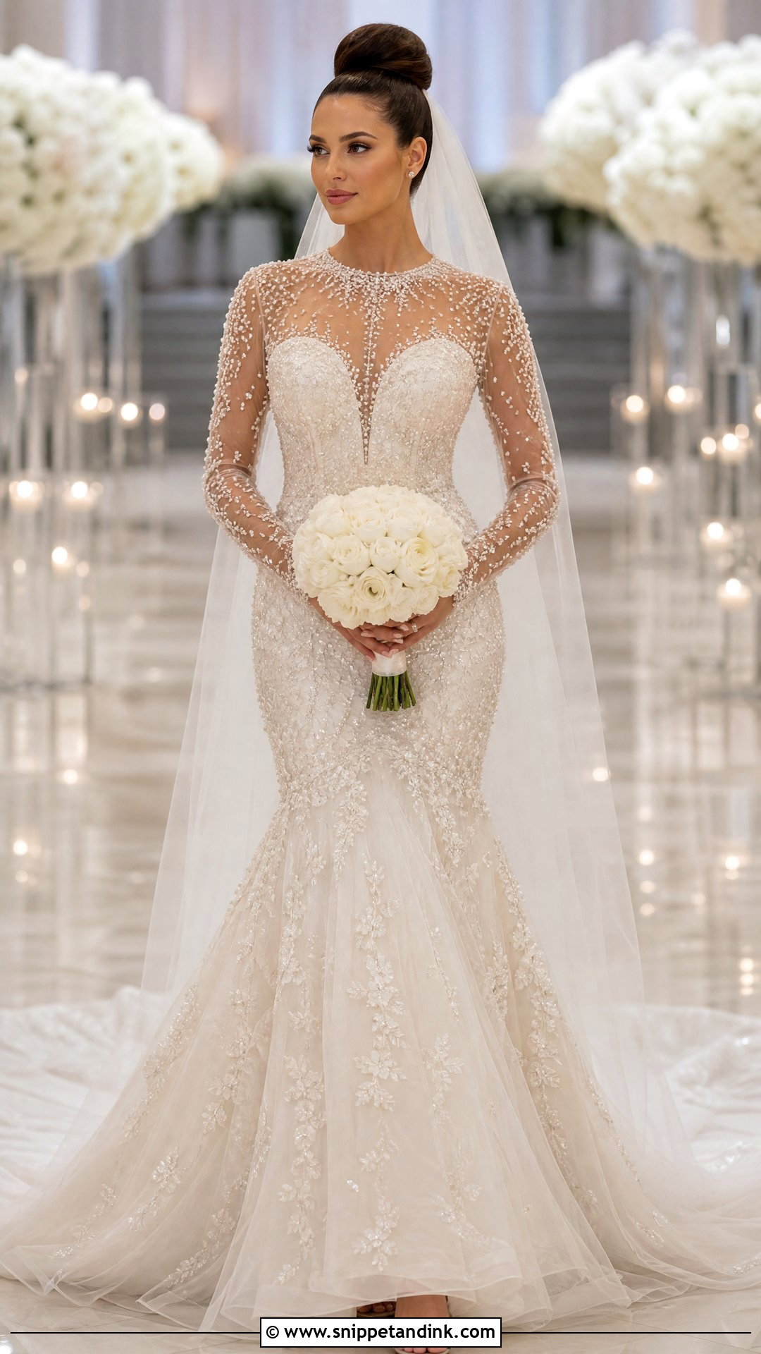 Beaded Illusion Collar Mermaid Wedding Dress - Snippet and Ink - 20 Wedding Dress with Collar Ideas
