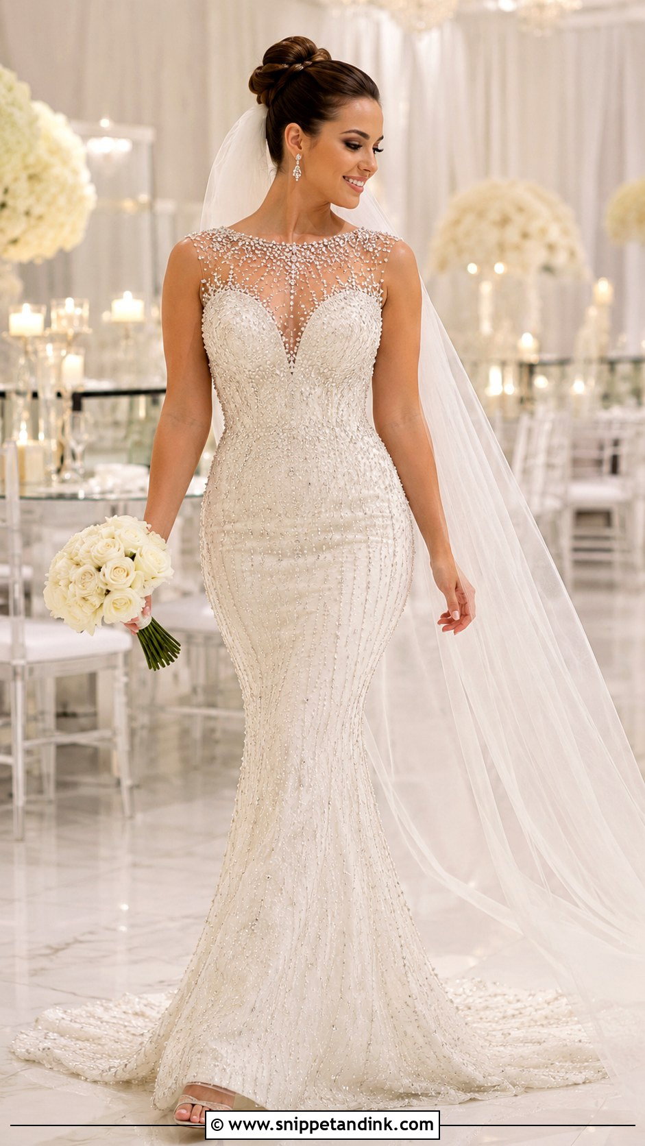 Beaded Illusion Collar Wedding Dress - Snippet and Ink - 20 Collar Wedding Dress Ideas