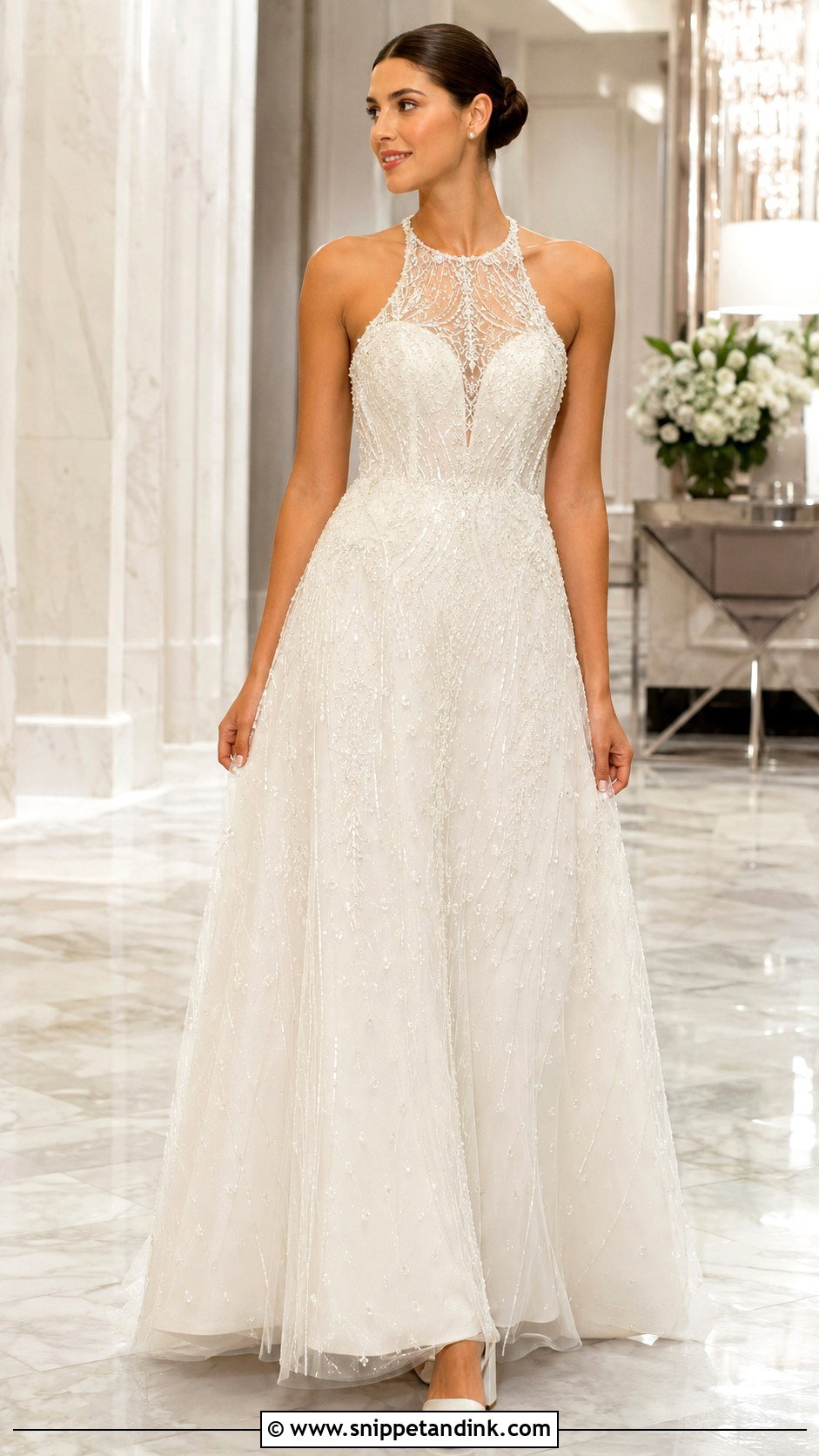 Beaded Illusion Halter Wedding Dress - Snippet and Ink - 20 Wedding Dresses Halter Top