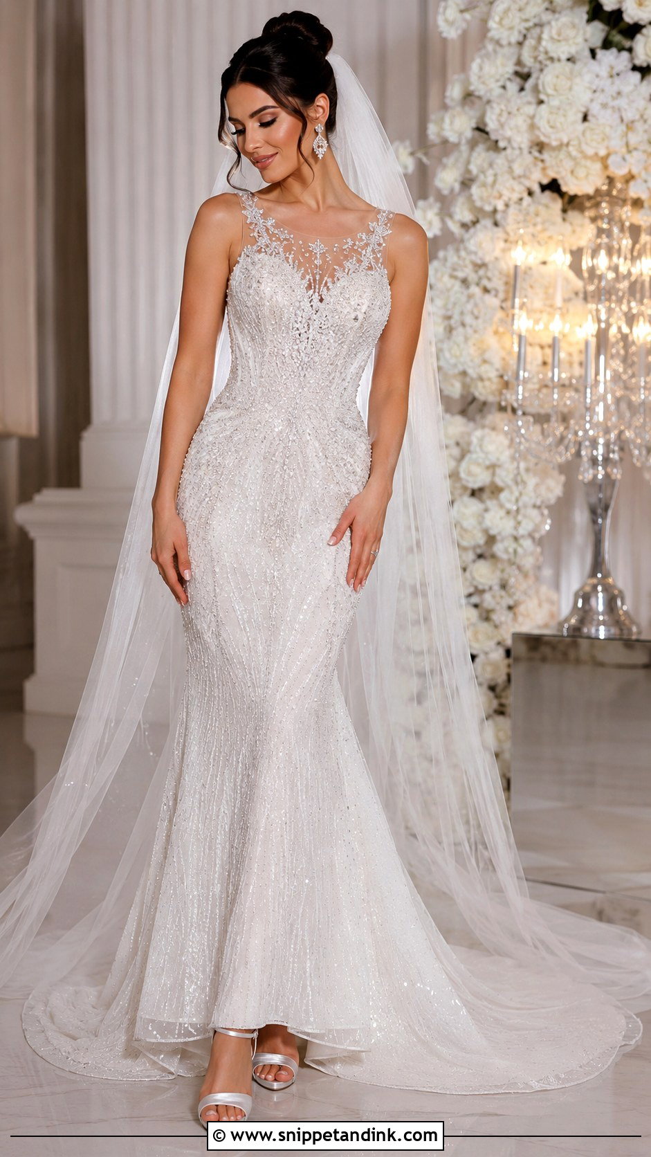 Beaded Illusion Neckline Wedding Dress - Snippet and Ink - 25 Illusion Neckline Wedding Dress Ideas