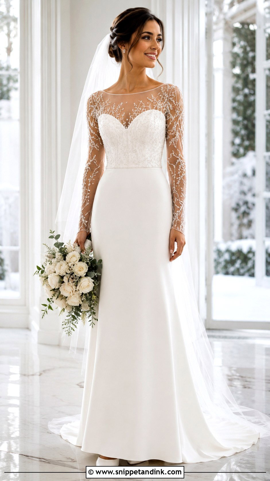 Beaded Illusion Sleeve Wedding Dress - Snippet and Ink - 20 Jeweled Wedding Dress Ideas
