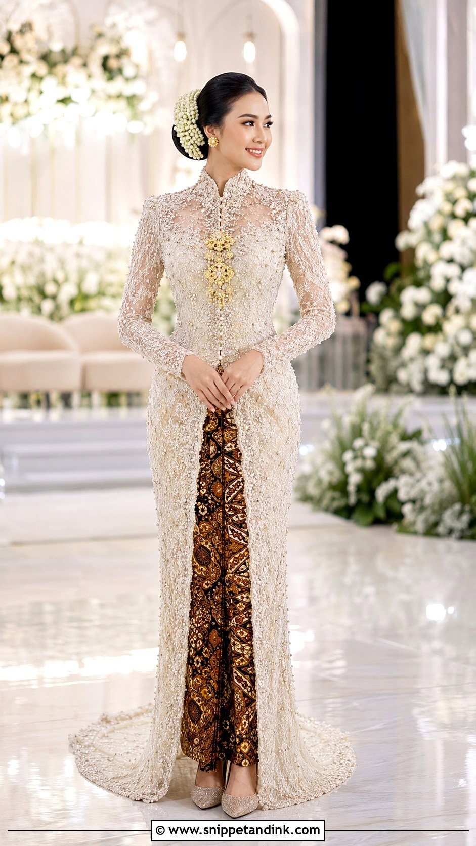 Beaded Javanese Wedding Gown With Batik Panel - Snippet and Ink - 20 Javanese Wedding Outfit Ideas