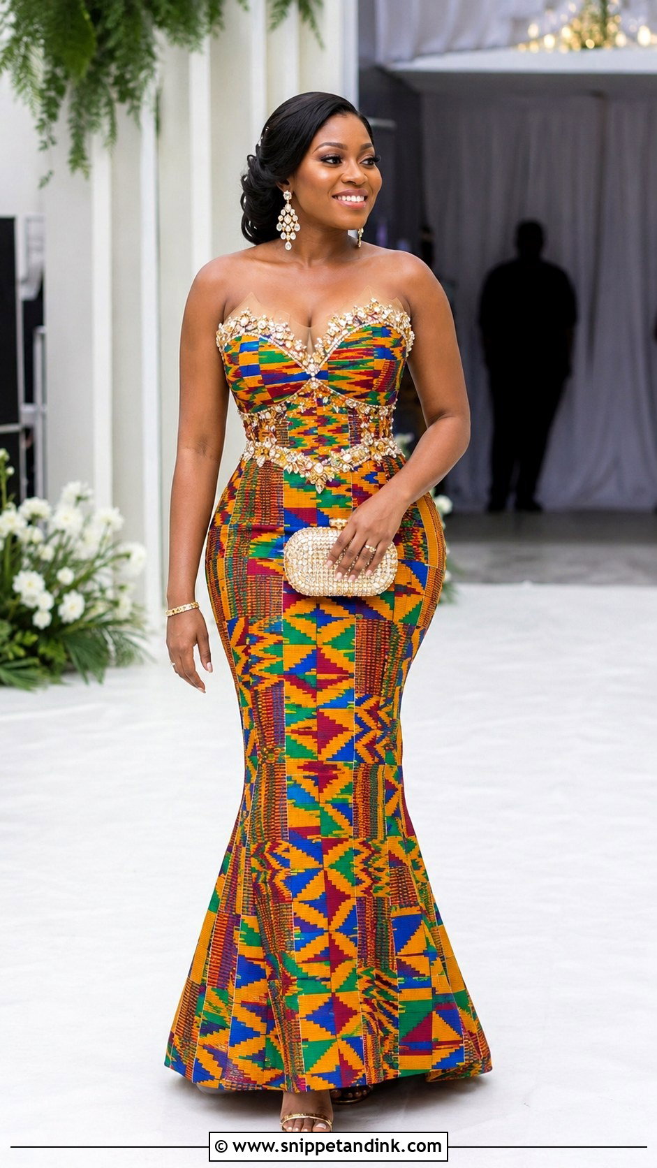 Beaded Kente Trumpet Wedding Dress - Snippet and Ink - 20 Ghanian Wedding Dress Ideas