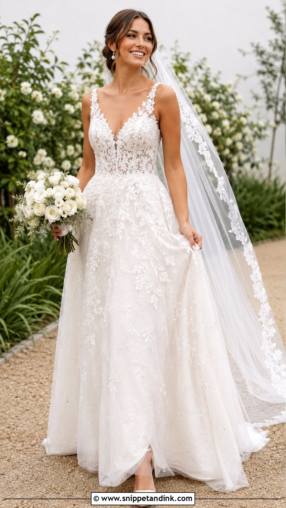 Beaded Lace A Line Wedding Dress - Snippet and Ink - 20 Glitter Sparkle Wedding Dress Ideas
