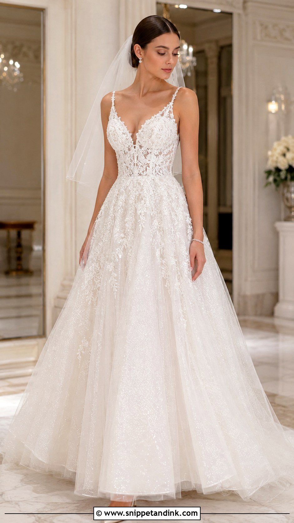 Beaded Lace And Glitter Tulle Wedding Dress - Snippet and Ink - 20 Lace and Tulle Wedding Dress Ideas