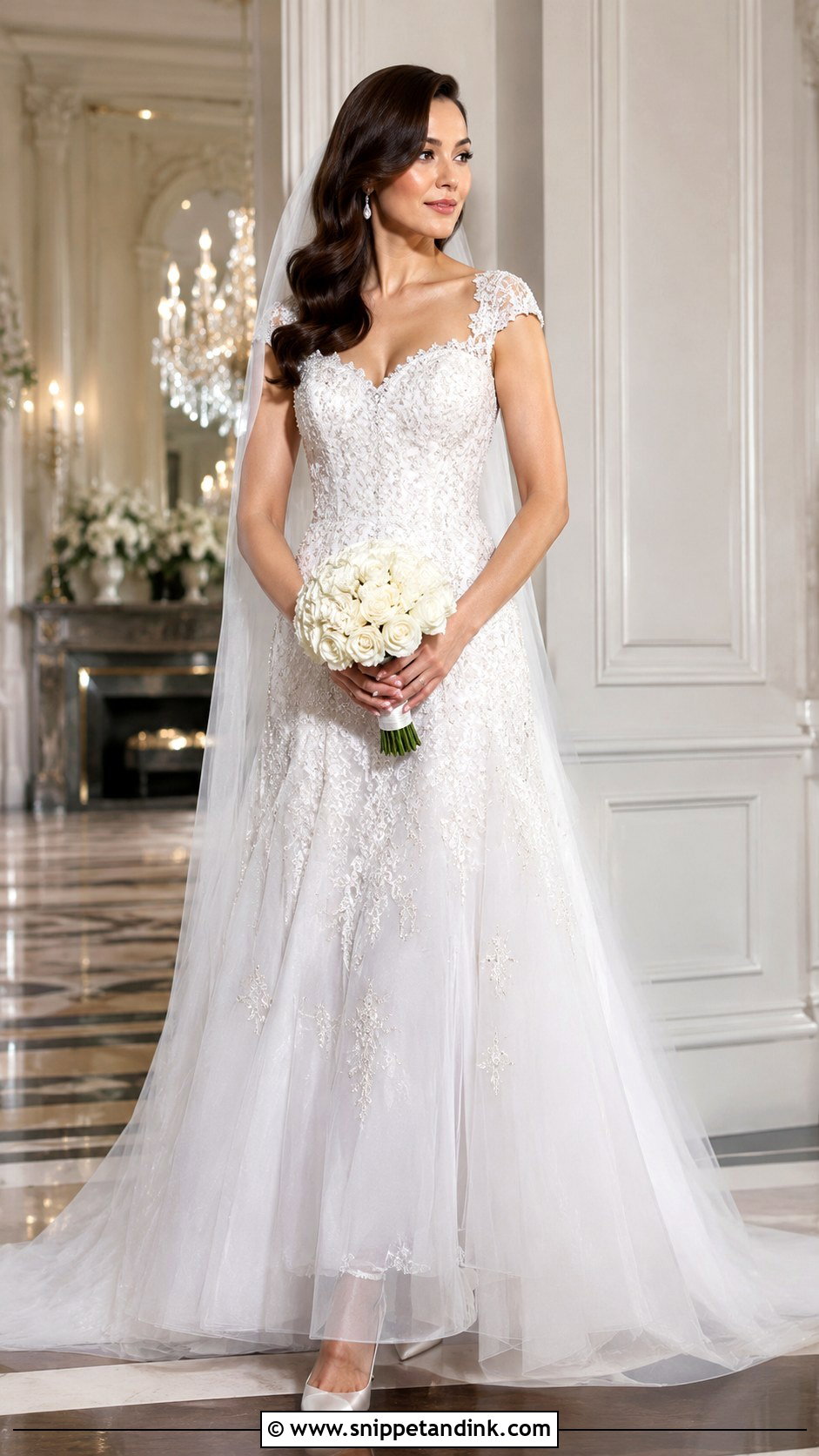 Beaded Lace Cap Sleeve Wedding Dress - Snippet and Ink - 20 Lace Cap Sleeve Wedding Dress Ideas