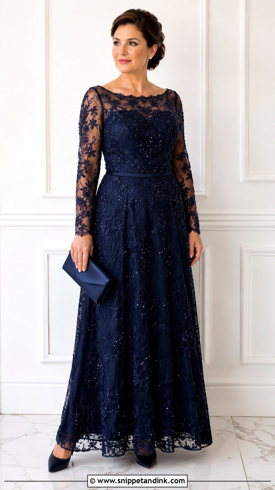 Beaded Lace Gown With Sheer Sleeves - Snippet and Ink - 20 Beaded Lace Gown Ideas