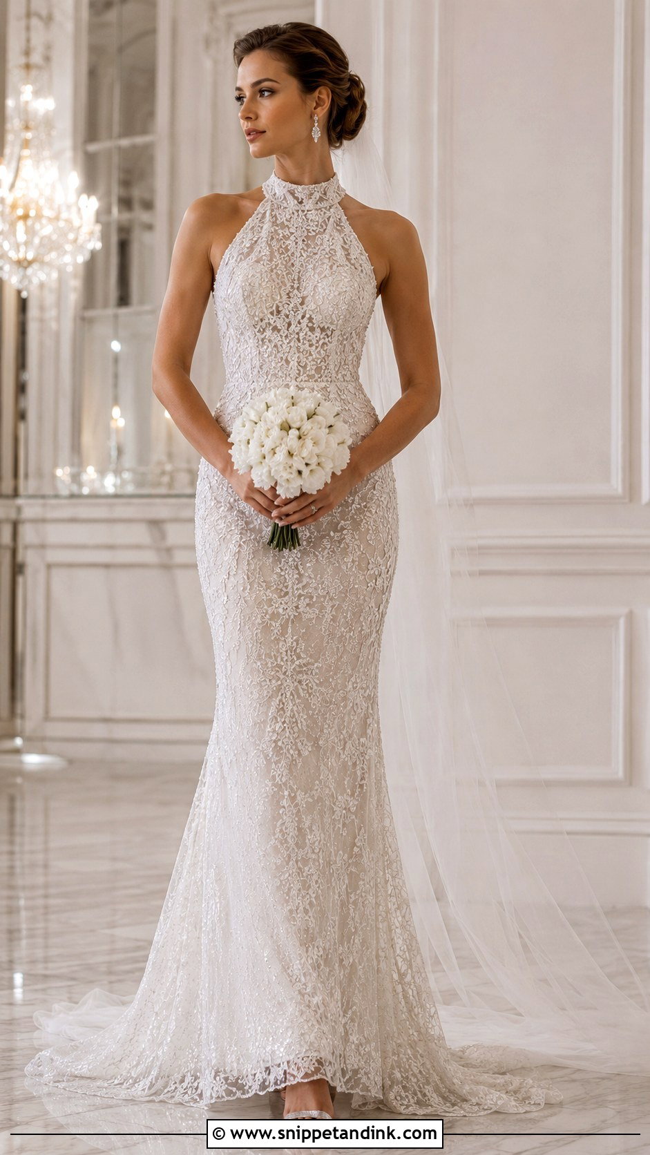 Beaded Lace Halter Wedding Dress - Snippet and Ink - 20 Lace Halter Wedding Dress Ideas