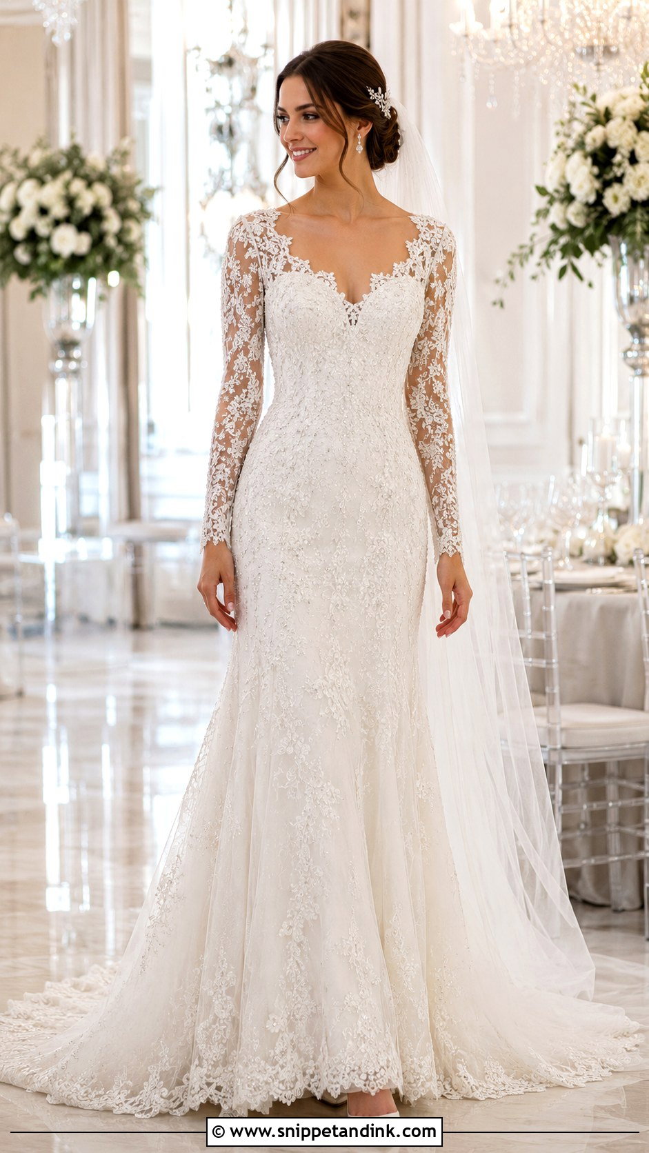 Beaded Lace Long Sleeve Wedding Dress - Snippet and Ink - 20 Long Sleeve Lace Wedding Dresses
