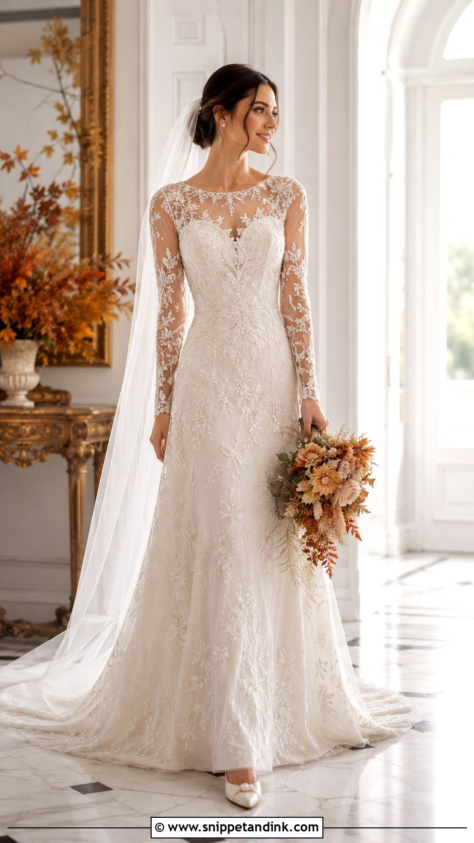 Beaded Lace Long Sleeve Wedding Dress - Snippet and Ink - 20 Jeweled Wedding Dress Ideas