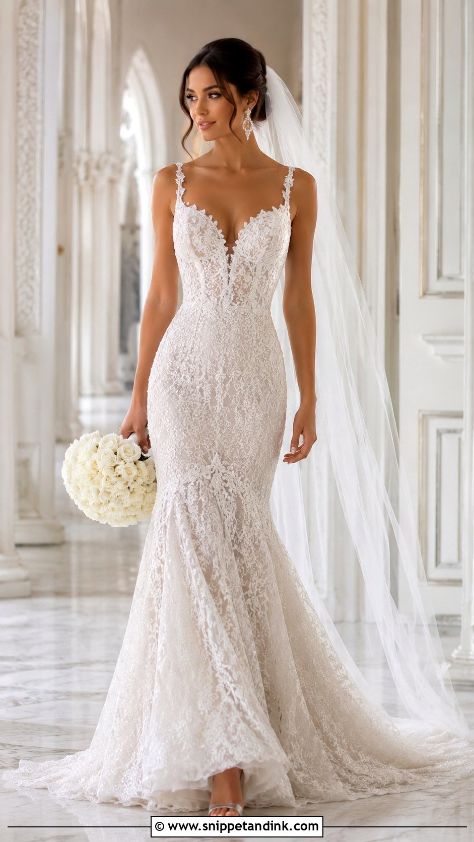 Beaded Lace Mermaid Wedding Dress - Snippet and Ink - 30 Lace Mermaid Wedding Dress Ideas