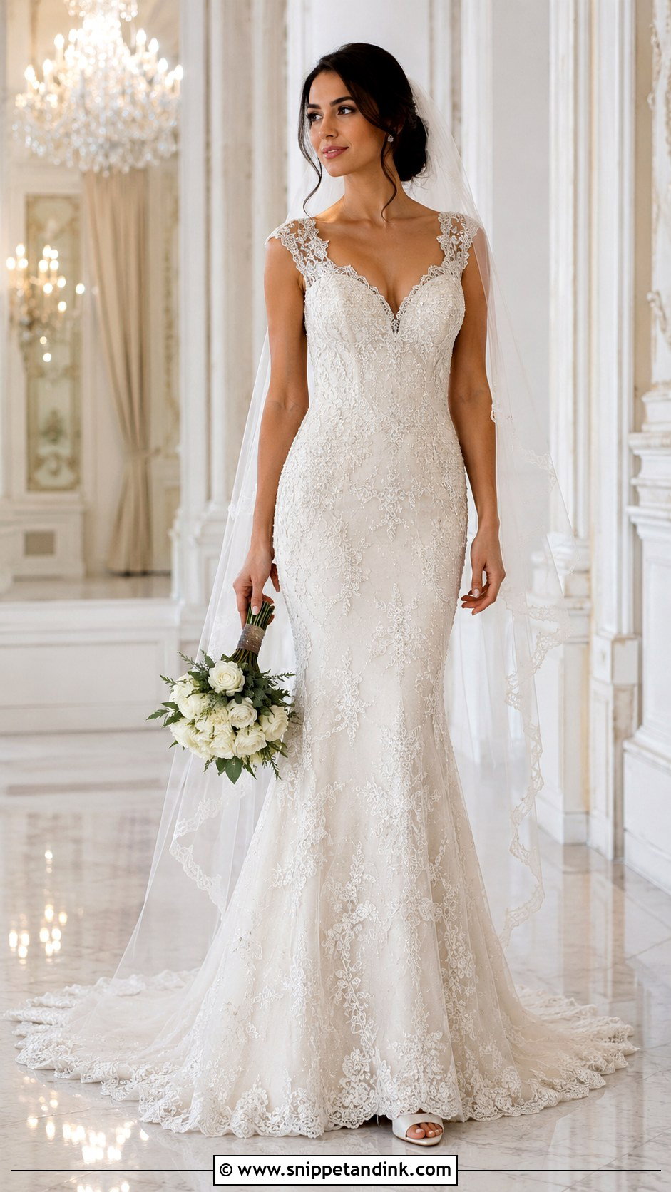 Beaded Lace Trumpet Wedding Dress - Snippet and Ink - 20 Lace Trumpet Wedding Dress Ideas