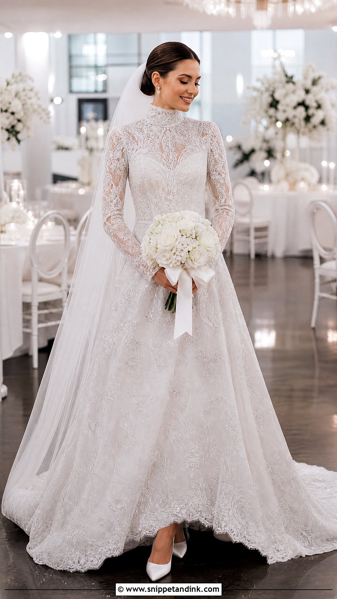 Beaded Lace Turtleneck Wedding Dress - Snippet and Ink - 20 Lace Turtleneck Wedding Dress Ideas